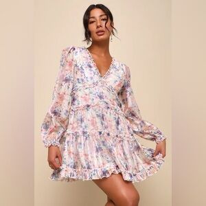 NWT Lulu's Exquisitely Adorable Multi Floral Tiered Ruffled Mini Dress